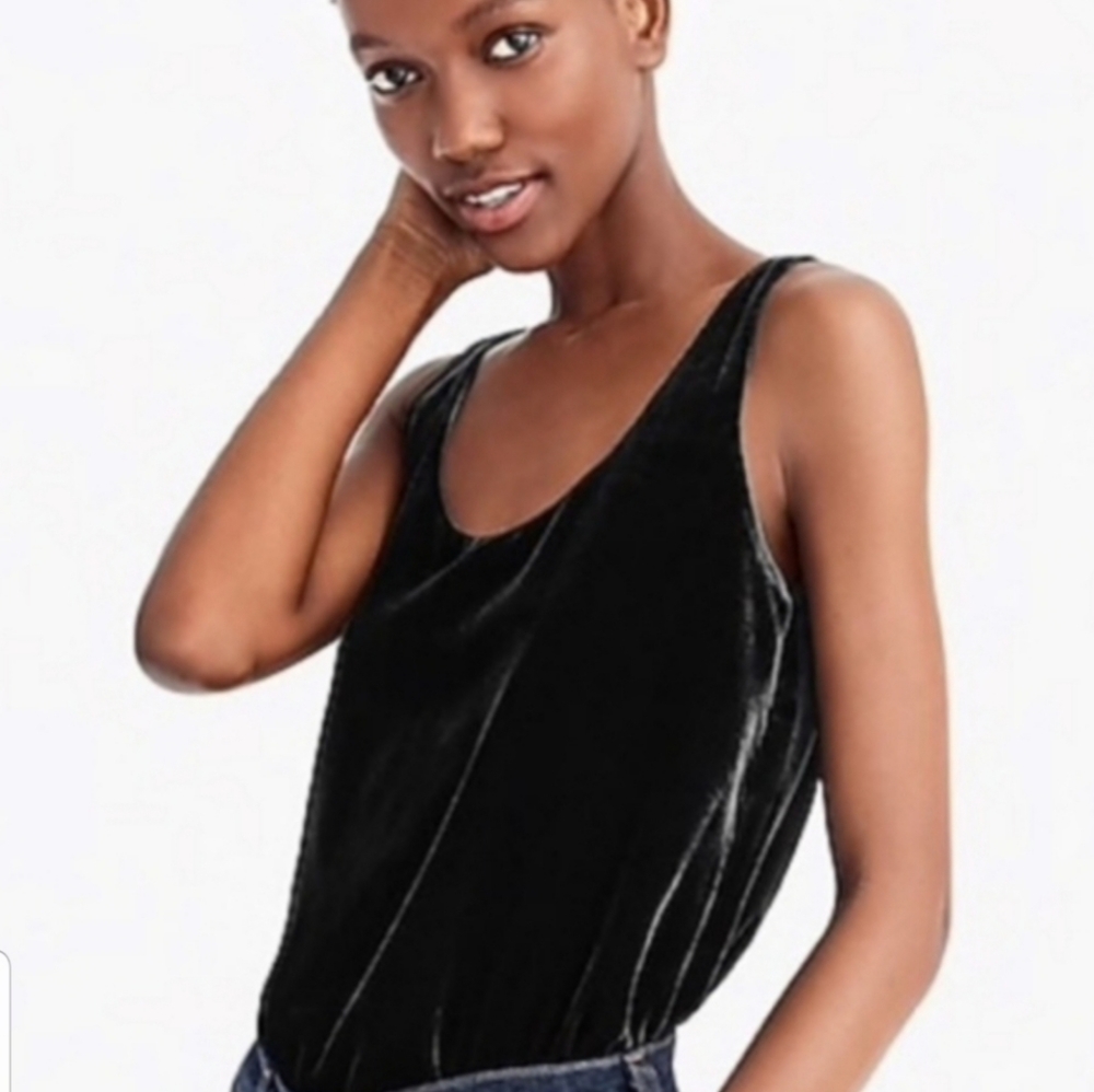 J. Crew Black Velvet Sleeveless Tank Top Size XS Scoop Neck Dressy